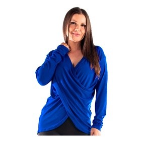 Blusa Feminina Manga Longa Transpassada Soltinha Social