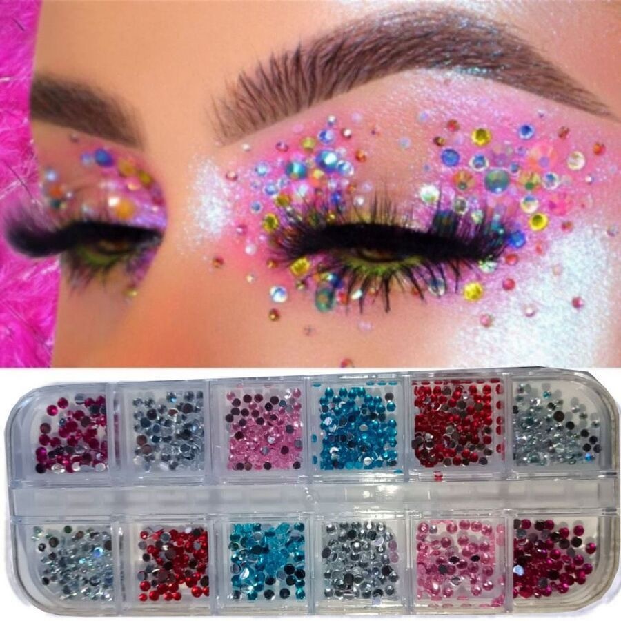 Kit Estojo Strass Colorido Para Maquiagem e Nail Art