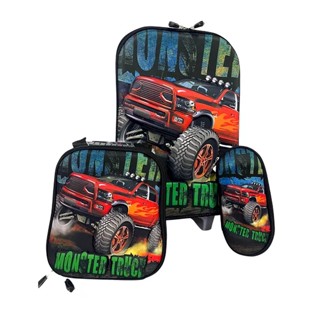 Mochila Escolar + Estojo e Lancheira Monster Truck