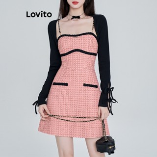 Lovito Casual Vestido Feminino Liso Colorblock L70AD097 (Rosa)