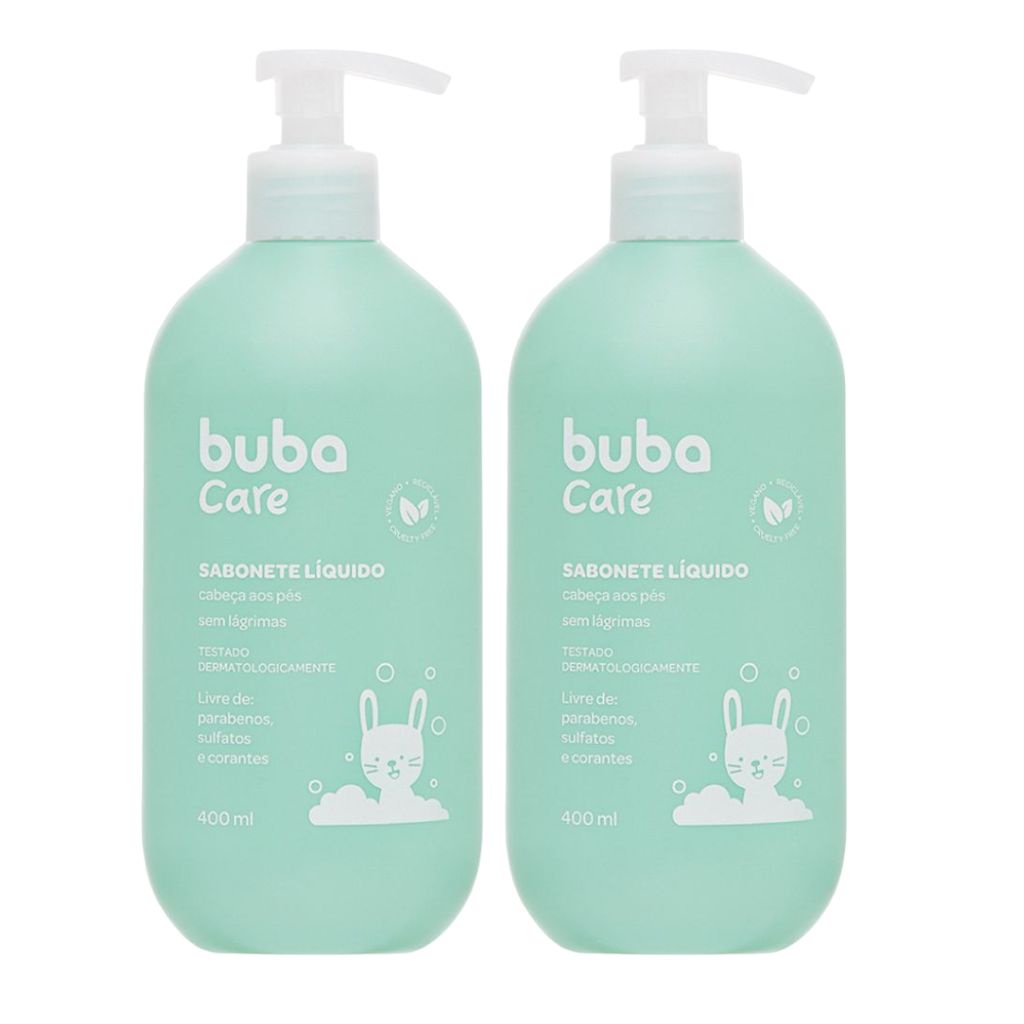 Kit 2 Sabonetes Líquidos Da Cabeça Aos Pés 100% Vegano Bebê 400ml Buba Care em Oferta na Shopee