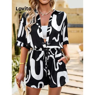 Lovito Conjunto De Shorts Femininos Boho Geometric Colorblock Padrão LNL43021
