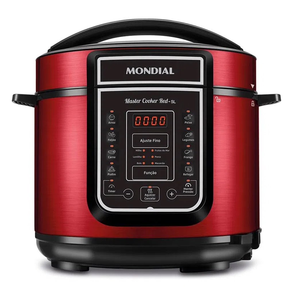 Panela de Pressão Elétrica, 5 Litros, Mondial Master Cooker RED, PE-39, 127V, 900W - VERMELHA/PRETA Panela de Pressão Elétrica, 5 Litros, Mondial Master Cooker RED, PE-39, 127V, 900W - VERMELHA/PRETA
