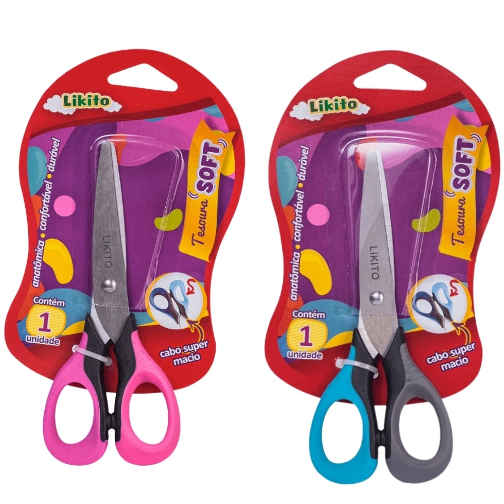 Tesoura Escolar Infantil Soft Cabo De Borracha Super Macio 1UN
