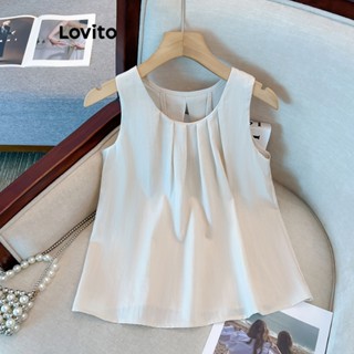 Lovito Regata Casual Simples Plissada Para Mulheres LNE44002