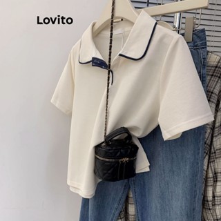 Lovito Camiseta Casual Feminina Com Botão Liso LNE37179 (Damasco/Azul Marinho)
