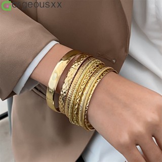 10pcs/Set Ethnic Style Retro Wide Glossy Bangle Para Mulheres Pulseiras Geométricas Vintage Twisted Hollow Conjunto De Jóias