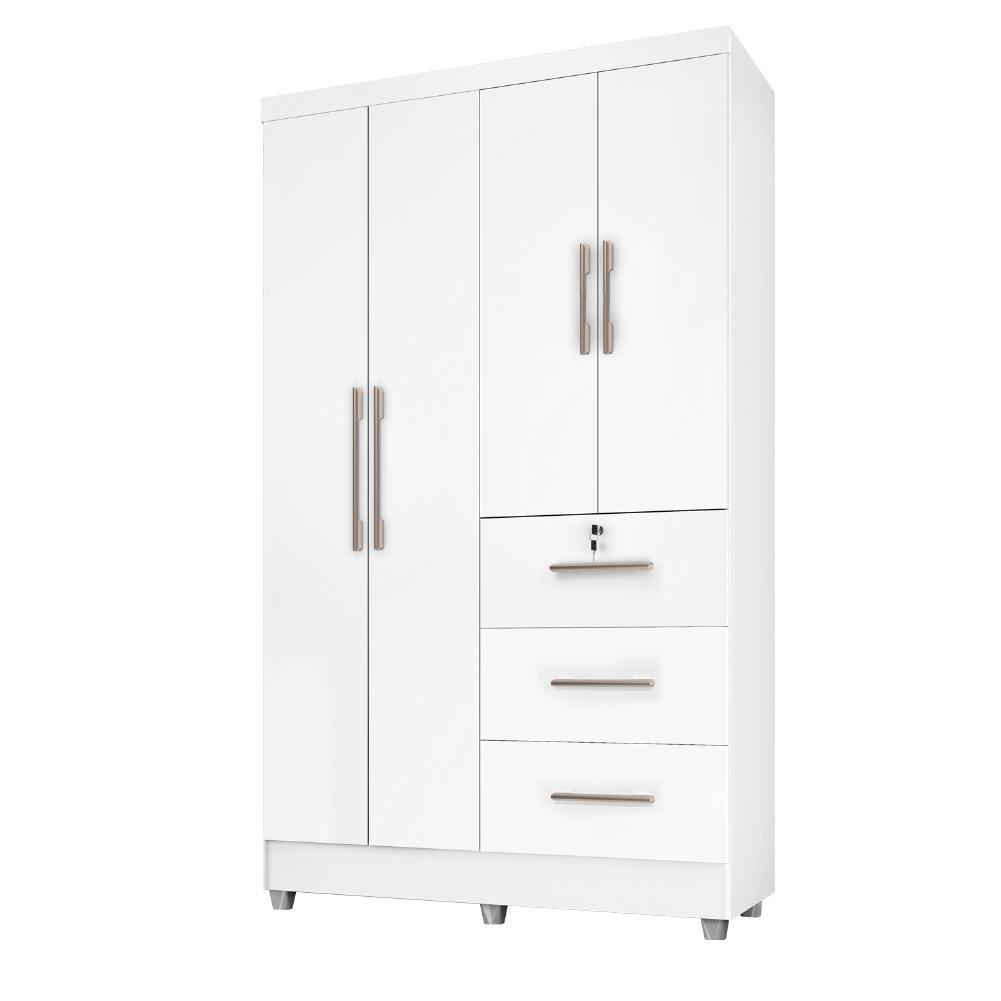 Guarda Roupas Solteiro 4 Portas 3 Gavetas Tokio Branco / Branco Lilás Flex - Home & Living
