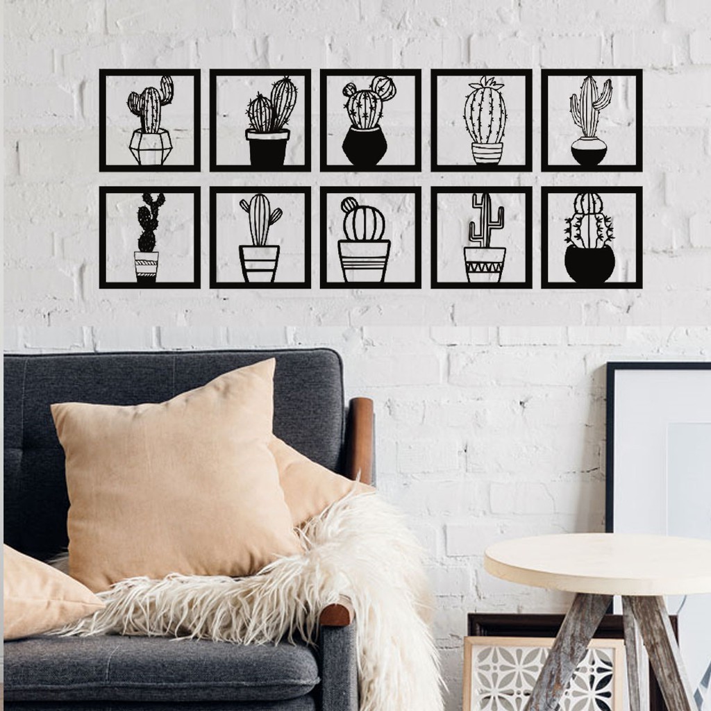 Quadro  cactos kit 10 escultura delicada casa cozinha home office mdf Parede decoração