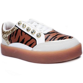 Tênis Vizzano Strass Tigre Feminino - Branco e Marrom em Oferta na Shopee