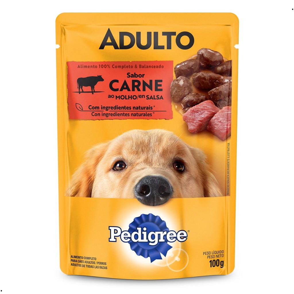 Kit 18 Sachês Pedigree Cães Adulto Raças Médias Alimento Úmido Sabor Carne ao Molho 100g