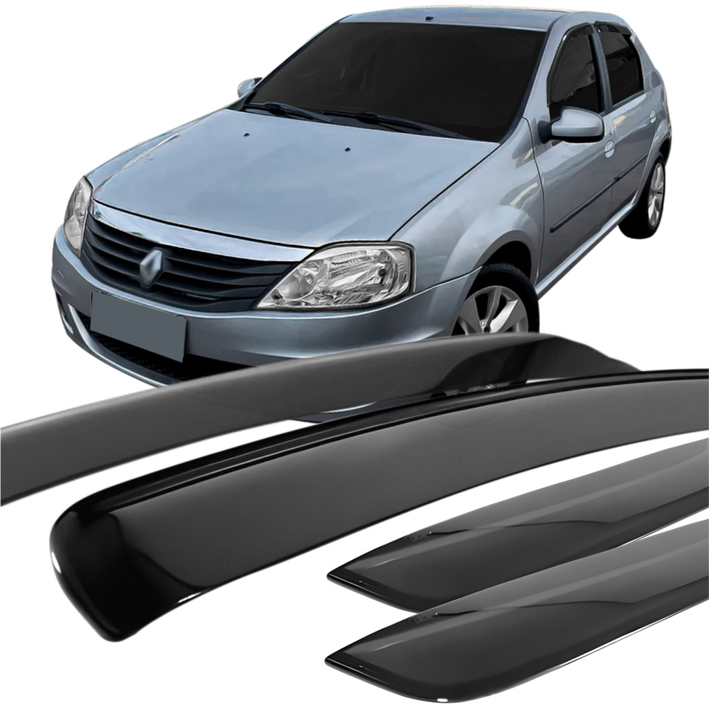 Calha Chuva Preta Fume Renault Logan 2007 2008 09 10 11 12 2013 4 Portas
