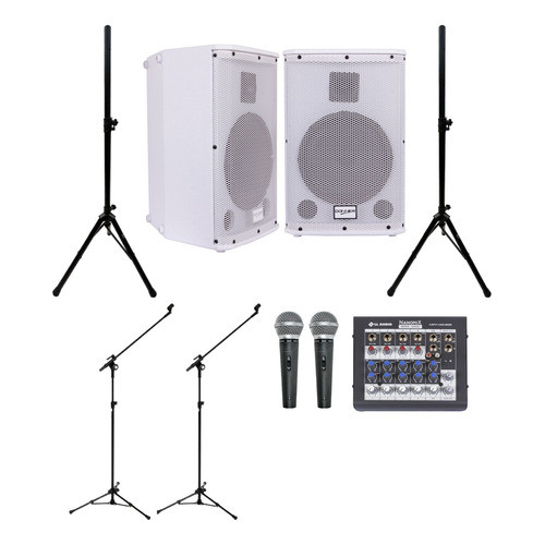 Kit Saga 8 Ativa+ Passiva Mesa 6 Canais Microfones Pedestais