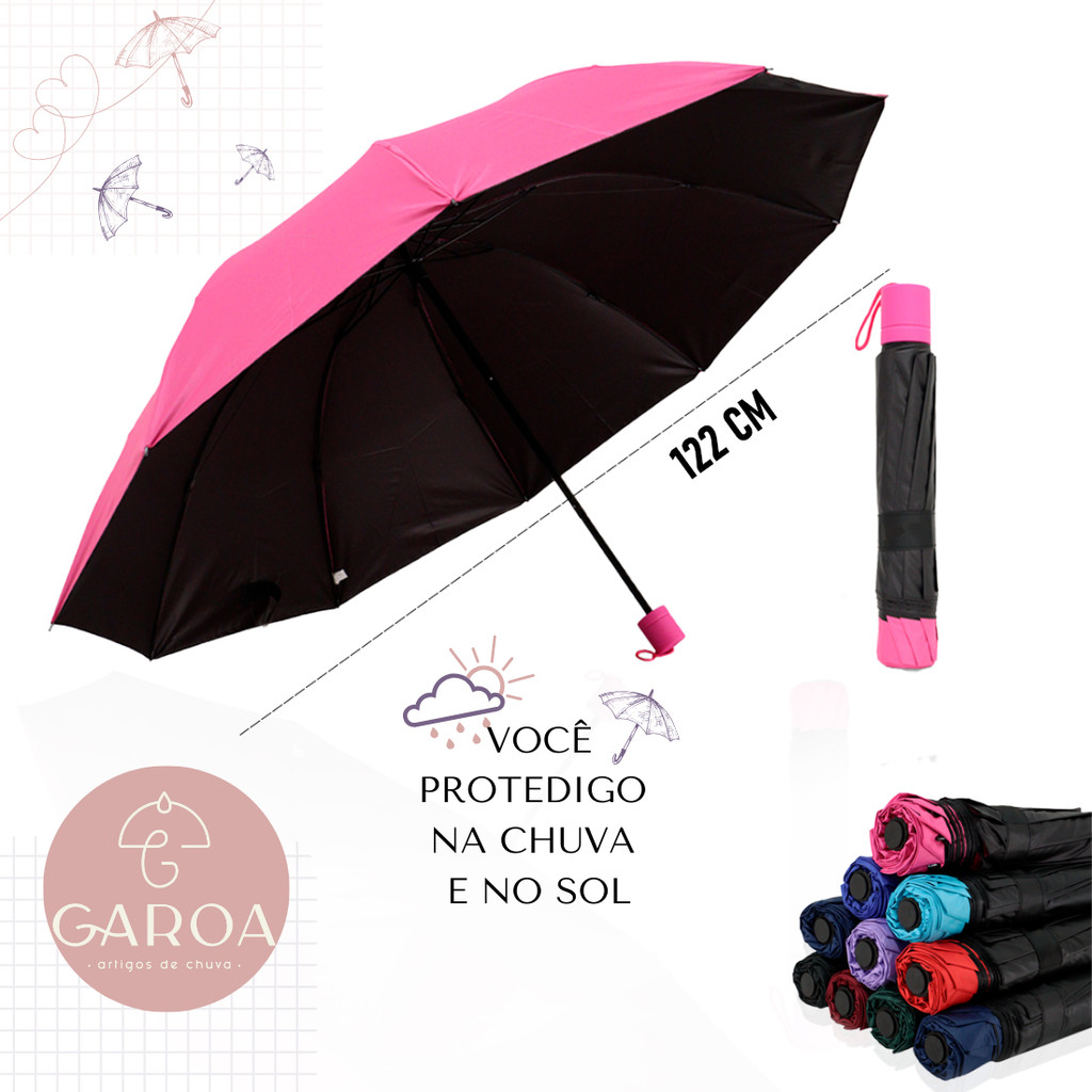 Guarda Chuva Grande Reforçado Cabe Na Bolsa Colorido Liso Sombrinha Com Proteção Solar | BLACKOUT em Oferta na Shopee