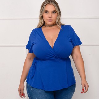 Blusinha Feminina Plus Size Transpassada De Amarrar Soltinha GG G1 G2