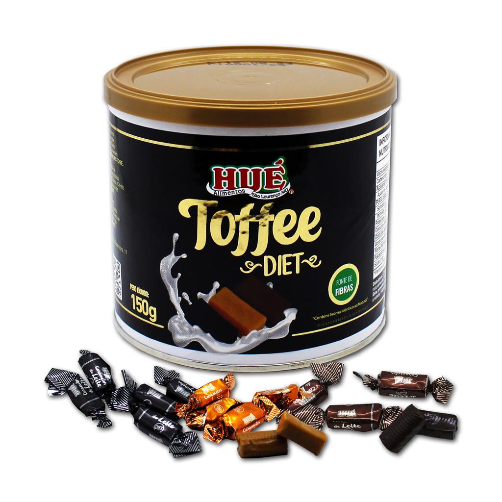 Toffee Misto Diet Hué 150g com os sabores Café, Leite e Chocolate "Latinha Presente"