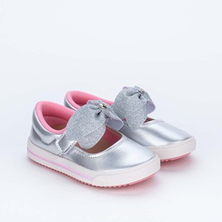 Tênis estilo Sapatilha Calce Fácil Para Menina com Laço de Glitter Prata