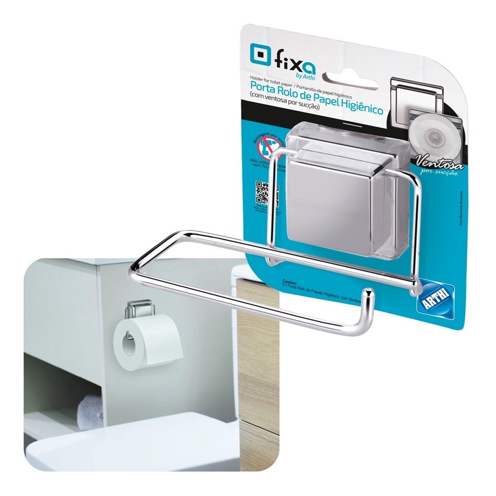 Suporte Porta Rolo Papel Higiênico Banheiro C/ventosa Arthi Decoração Porta rolo Porta Papel Cromado Original Resistente Inox O melhor do mercado
