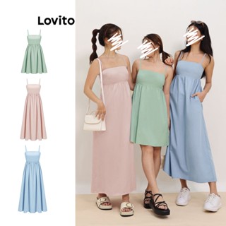 Lovito Casual Liso Vestido Evasê Feminino Básico com Alça Ajustável L65ED112 (Rosa Claro/Verde Claro/Azul Claro)