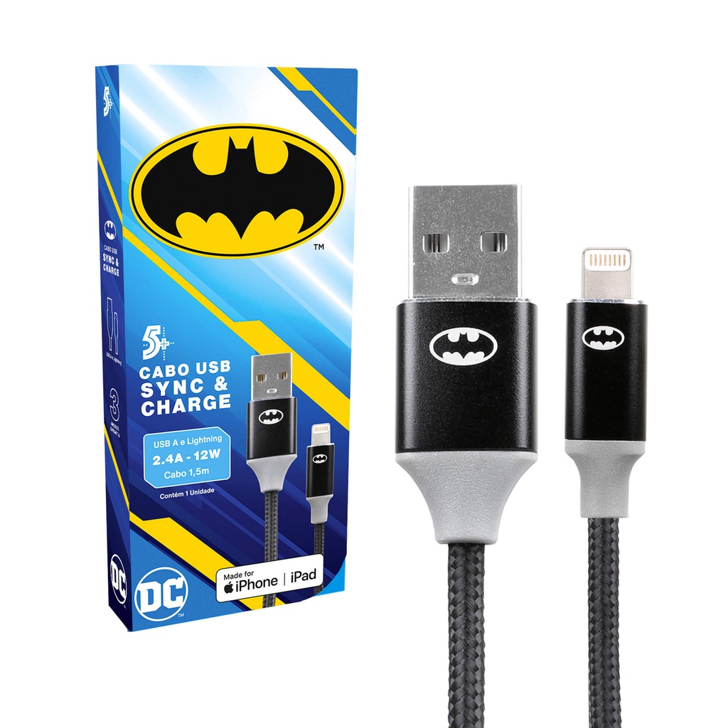 Cabo Carregador Rápido Turbo Usb-A para Lightning - Batman