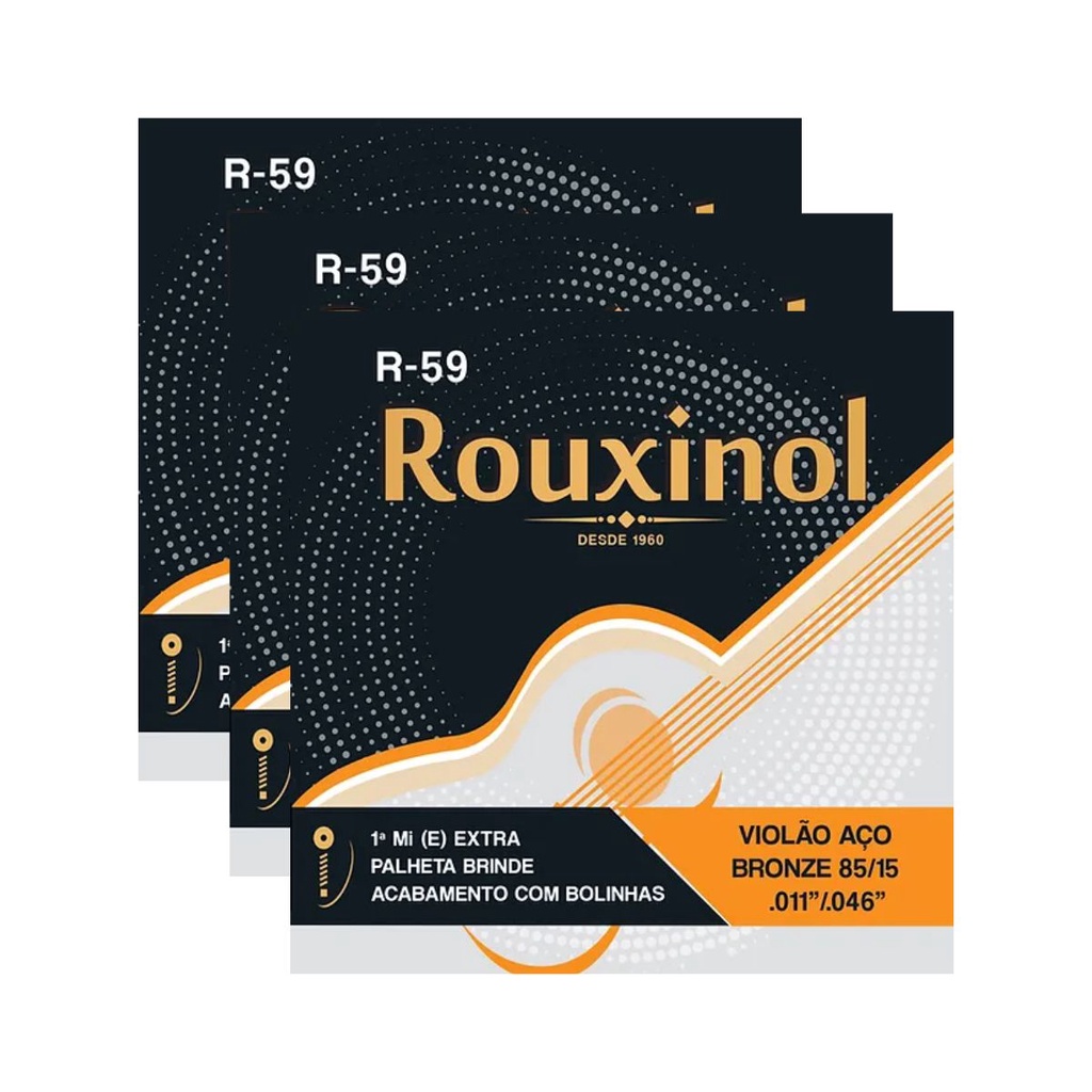 Kit 3 Encordoamento Violão Aço Bronze R59 Rouxinol .011" PRR59L
