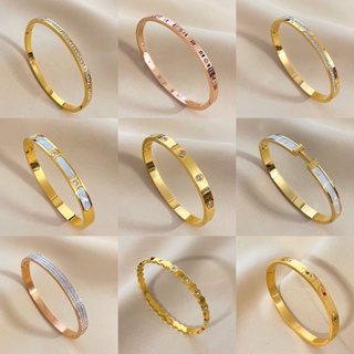 【 100 Estilos bangles 】 Non Pulseiras De Aço Titânio Desbotadas Para Mulheres , Podem Usar Banho em Oferta na Shopee