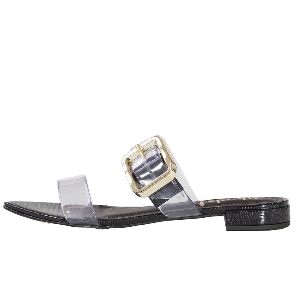 Sandália Rasteira Week Shoes Maxi Fivela Preto Vinil