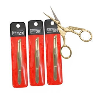 Kit 3 Pinças Chanfrada Solingen + Tesourinha Pássaro - Dourada em Oferta na Shopee