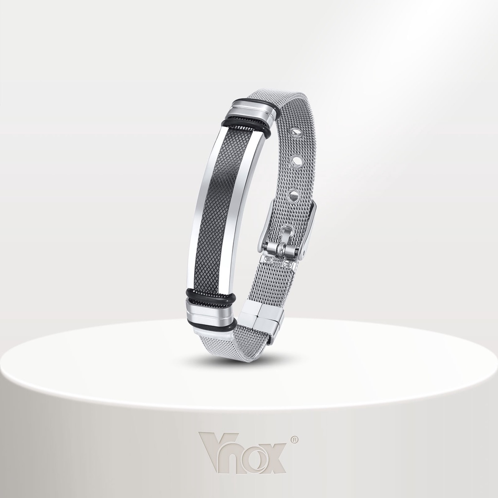 Vnox Fashion Casual Mesh Strap Pulseira De Malha Masculina , Aço Inoxidável Sem Desbotamento Etiqueta De Identificação De Menino Jóias De Pulso Ajustáveis em Oferta na Shopee