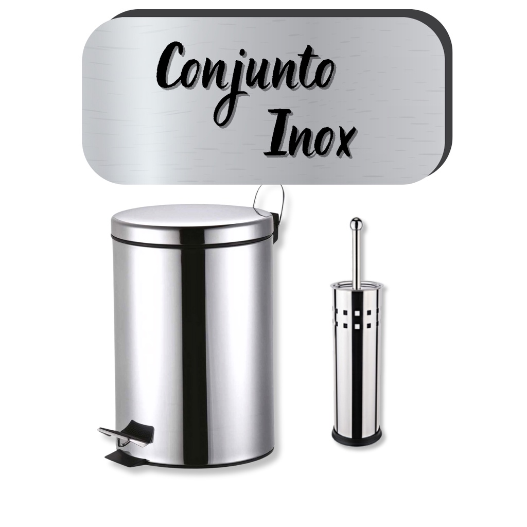 Kit Lixeira 3 litros Inox + Escova Sanitária Inox para Banheiro Cesto de Lixo Casa Decoração