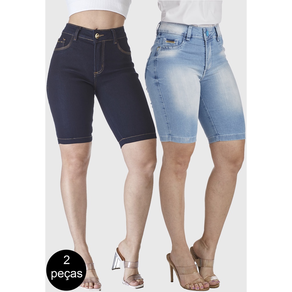 Kit 2 Bermudas Jeans HNO Jeans Ciclista Azul e Azul Escuro