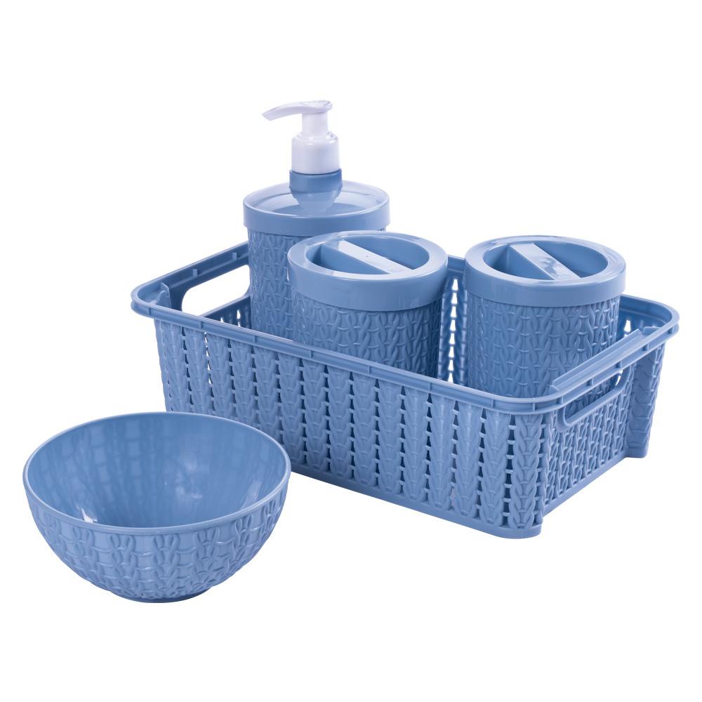 Kit Higiene Trama Azul Bebê 5 Peças Plasútil - Mom & Baby