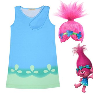 Cartoon Trolls Poppy Cosplay Costumes Vestido De Festa Roupas De Férias Presentes De Aniversário Para Crianças Menina
