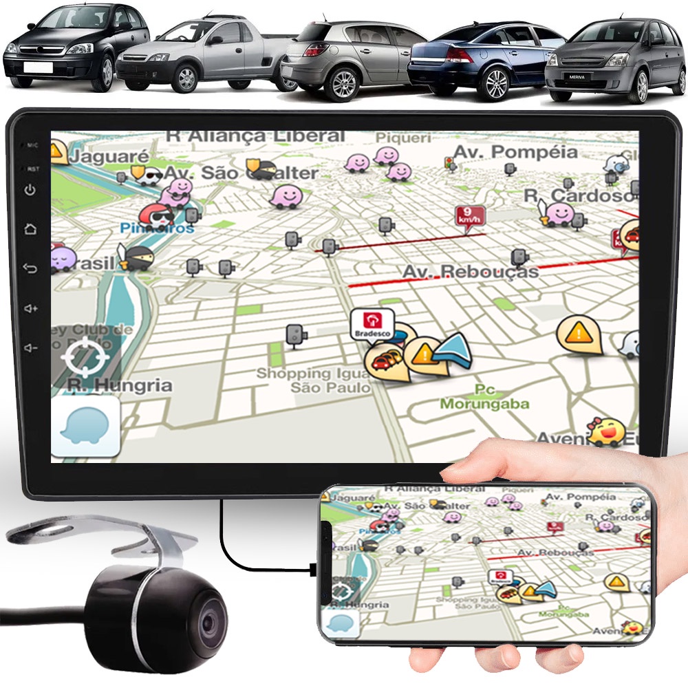 Multimídia 9" Polegadas Gm Corsa Vectra Montana Meriva Espelhamento USB Bluetooth + Moldura Painel + Câmera de Ré