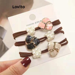 Lovito Faixas de Cabelo de Mármore Pérolas Exquisitas e Luxuosas para Mulheres LFA04229 (Cinza/Branco/Rosa)