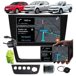 Multimídia 9" Polegadas Android Vw Gol Saveiro Voyage G6 + Moldura Painel + Câmera de Ré + Interface Comando de Volante