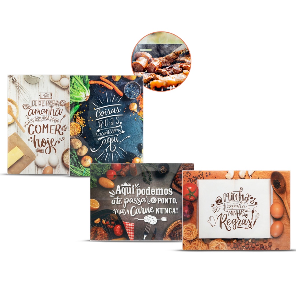 Tábua De Corte Vidro Não Risca Temperado 35x25cm Multiuso Carne Frios Frutas Churrasco Queijos Legum