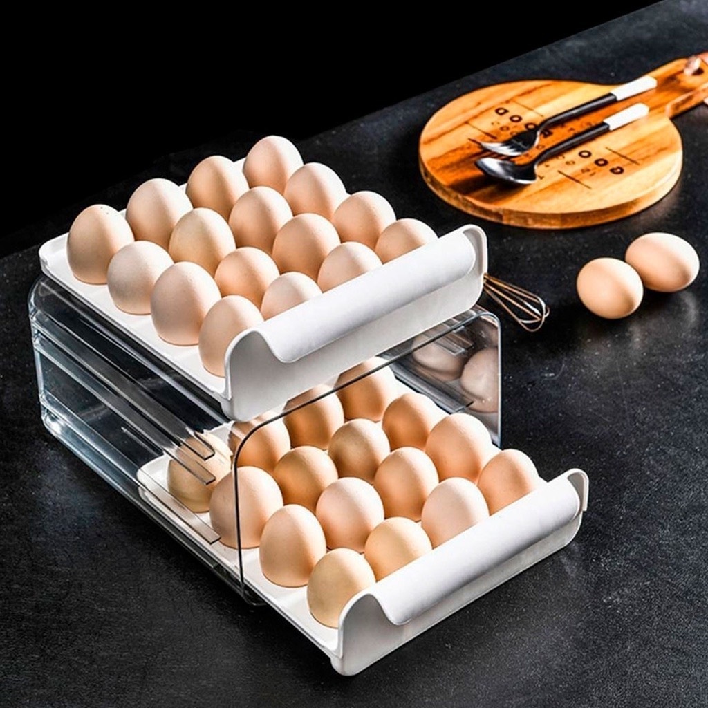 Plástico Gaveteiro Duplo em Tipo Porta 32 Ovos com Diversas Cores para Cozinha Geladeira