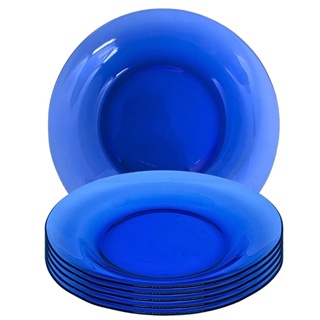JOGO 12 PRATOS FUNDO VIDRO AZUL LISO KIT em Oferta na Shopee