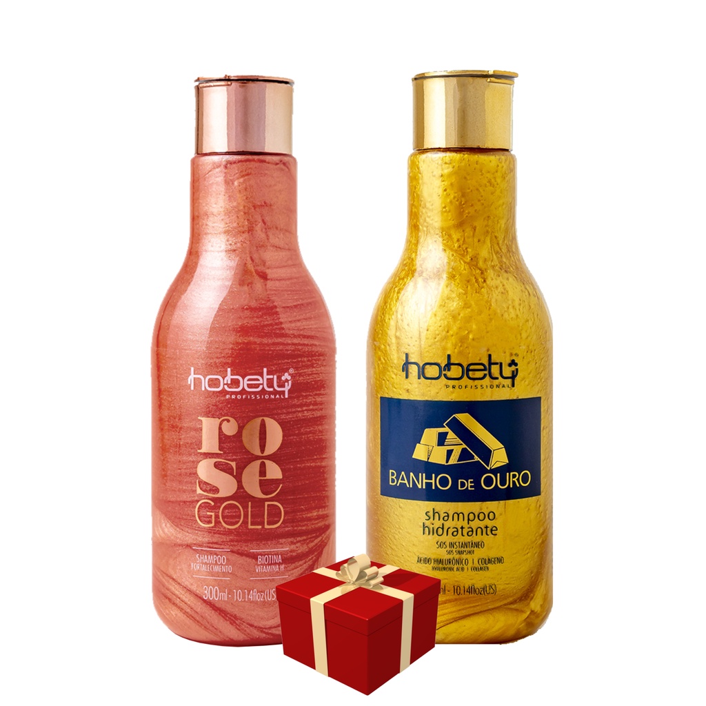 Hobety Shampoo Banho de Ouro 300ml + Shampoo Rose Gold 300ml