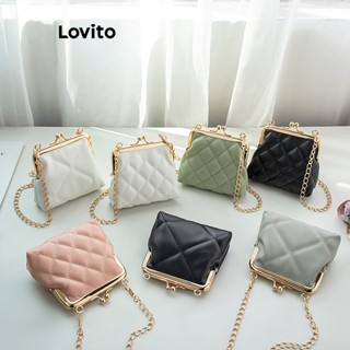 Lovito Bolsa de Ombro Versátil com Corrente de Argyle para Comutar Pequena para Mulheres LFA05377 (Branco/Rosa/Preto)
