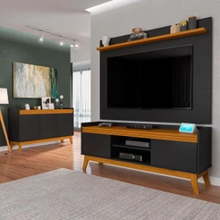 Conjunto Sala de Estar Buffet e Rack com Painel Ripado Astúrias 136cm