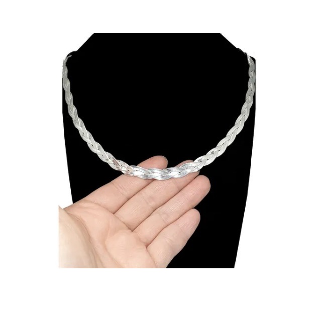 Corrente Colar Trançada 3 Fios  Feminino Prata  Premium / Qualidade Le Bijoux Banhada a  / Cordão / corrente / colar / m