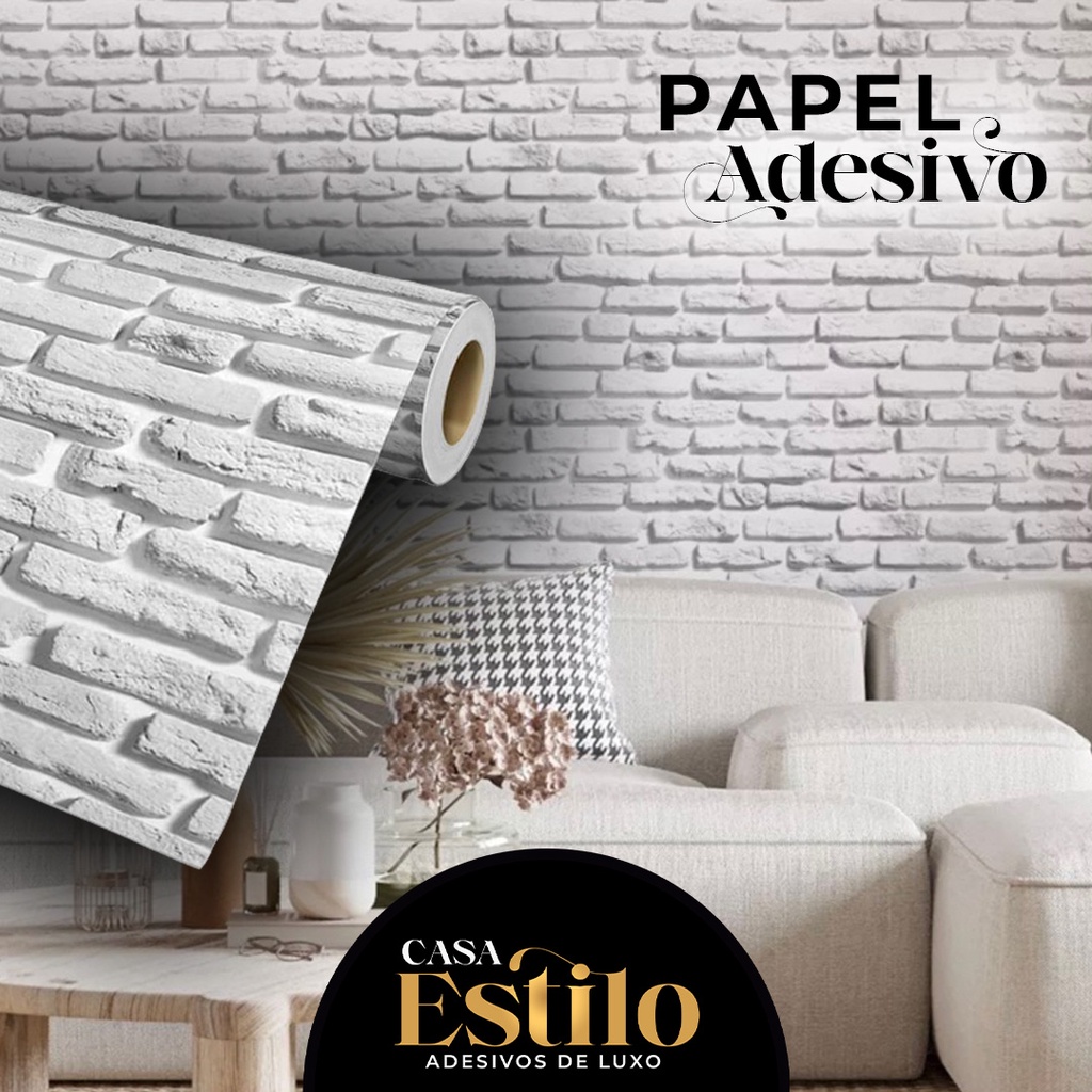 Papel de Parede Autoadesivo Tijolinho Branco Quarto 5mx45cm