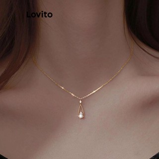 Lovito Elegante Corrente Simples Strass Gotas De Água Colares De Temperamento Francês Para Mulheres LFA09627