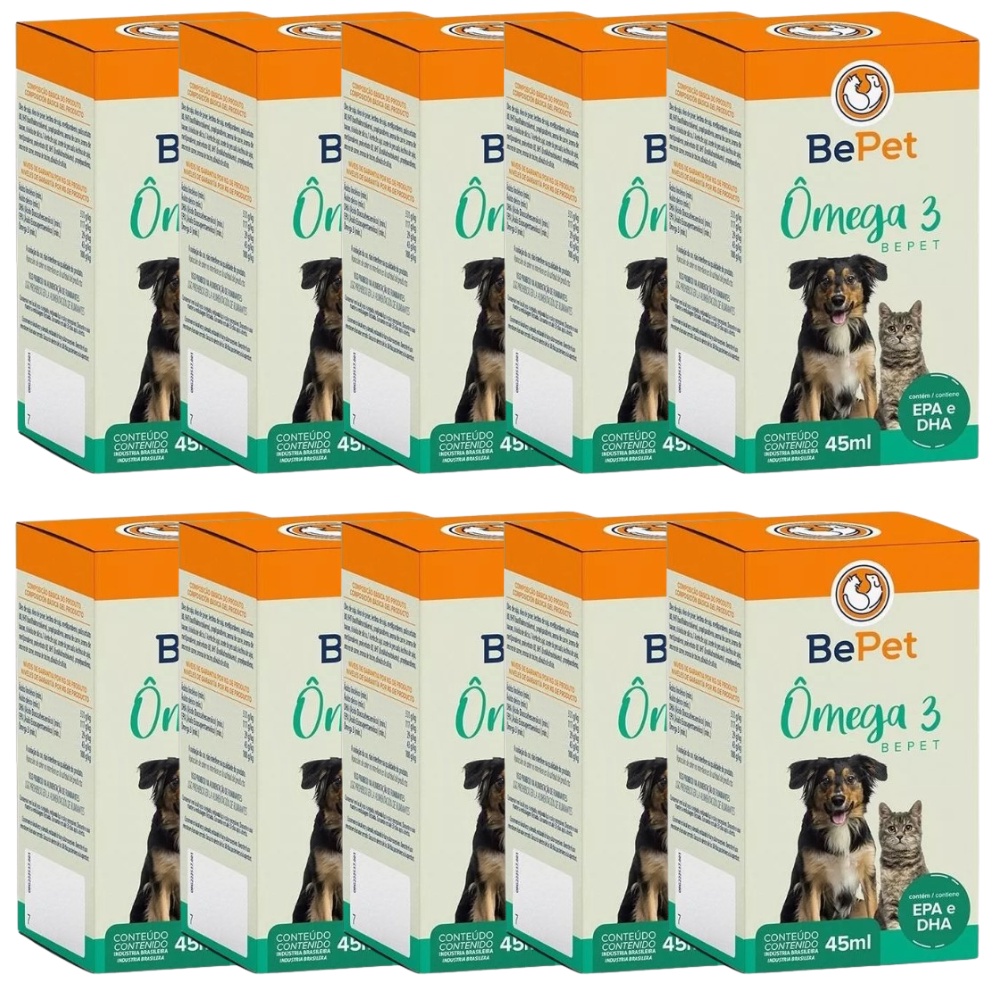 Suplemento Omega 3 Cão e gato Omega 3 Bepet 45ml Kit 10 un