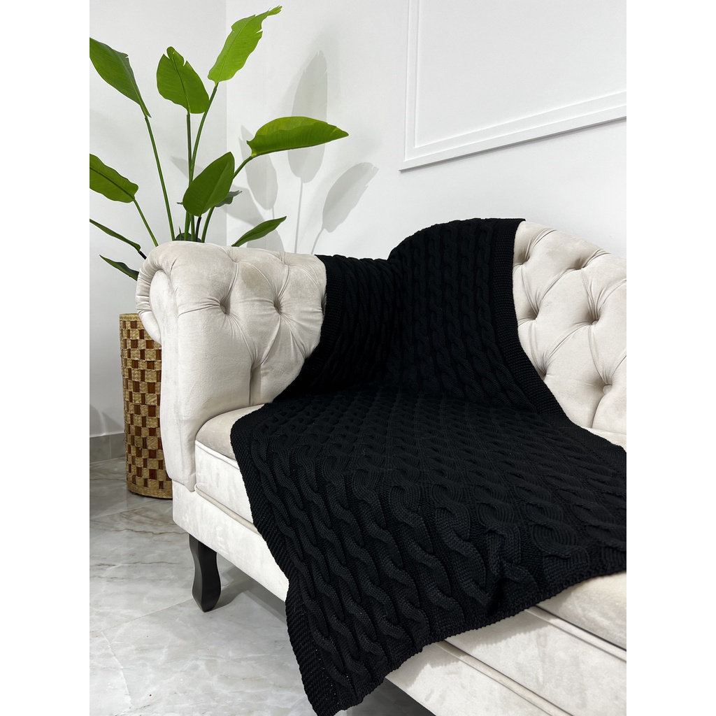 Peseira Manta Trança Sala Cama Solteiro Sofá Tricot 160x60cm