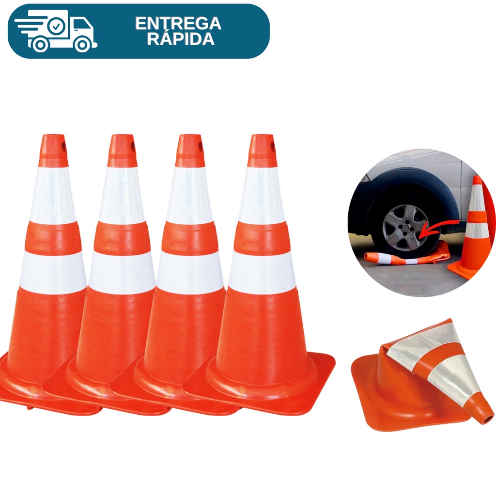 Kit 4 Cone Flexível Pvc Borracha 75cm Laranja Com Refletivo Sinalização Trânsito Norma Nbr 15071 em Oferta na Shopee