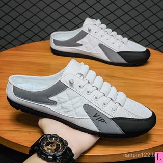Baotou Meio Chinelos Sapatos Masculinos 2024 Verão Novo Estilo Respirável Chinelos Casual Meio Chinelos Dirigindo Antiderrapante