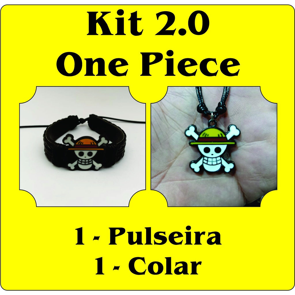 Kit 2.0 One Piece - 1 Pulseira de Amarrar + 1 Colar - Caveira do Navio Going Merry do Luffy - Bando do Chapeu de Palha